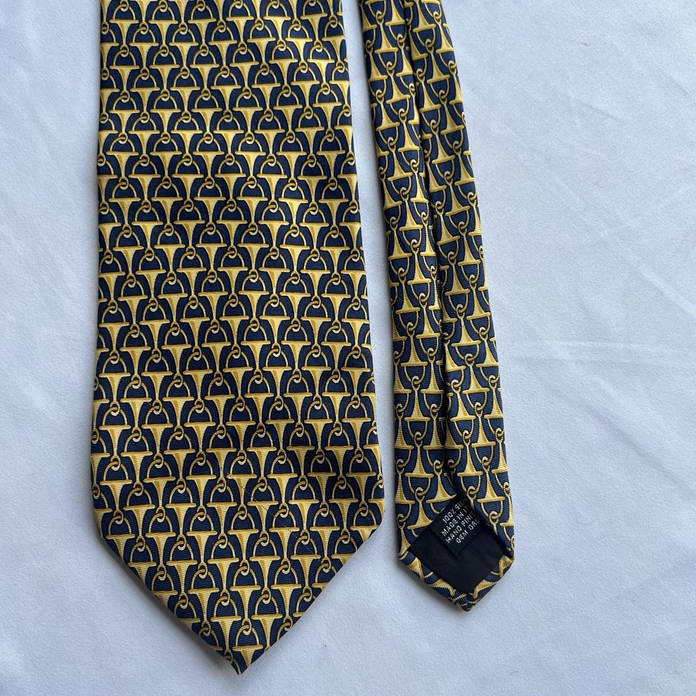 Vintage Paolo GUCCI Necktie 100% Silk Made In Italy Navy Blue Gold Designer Tie